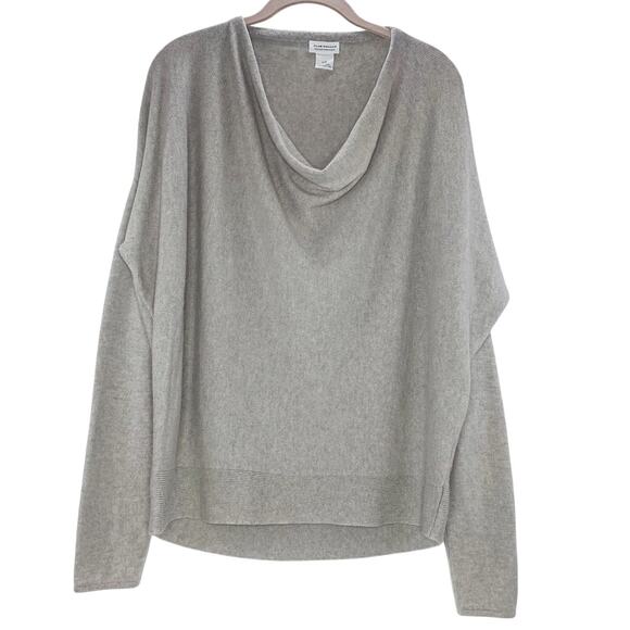CLUB MONACO Italian Cashmere Sweater Large Grey Beige Cowl Neck Long Sleeve EUC - Picture 1 of 4